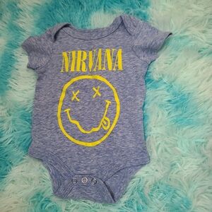Ligth Blue Nirvana Baby Yellow Smiley One Piece Bodysuit